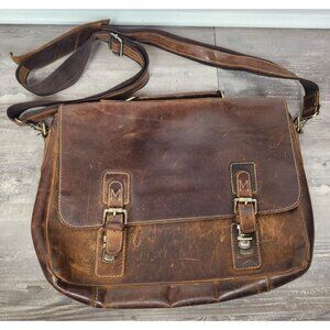 Kattee Men's Brown Leather Satchel Briefcase 15.6" Laptop Messenger Bag Worn